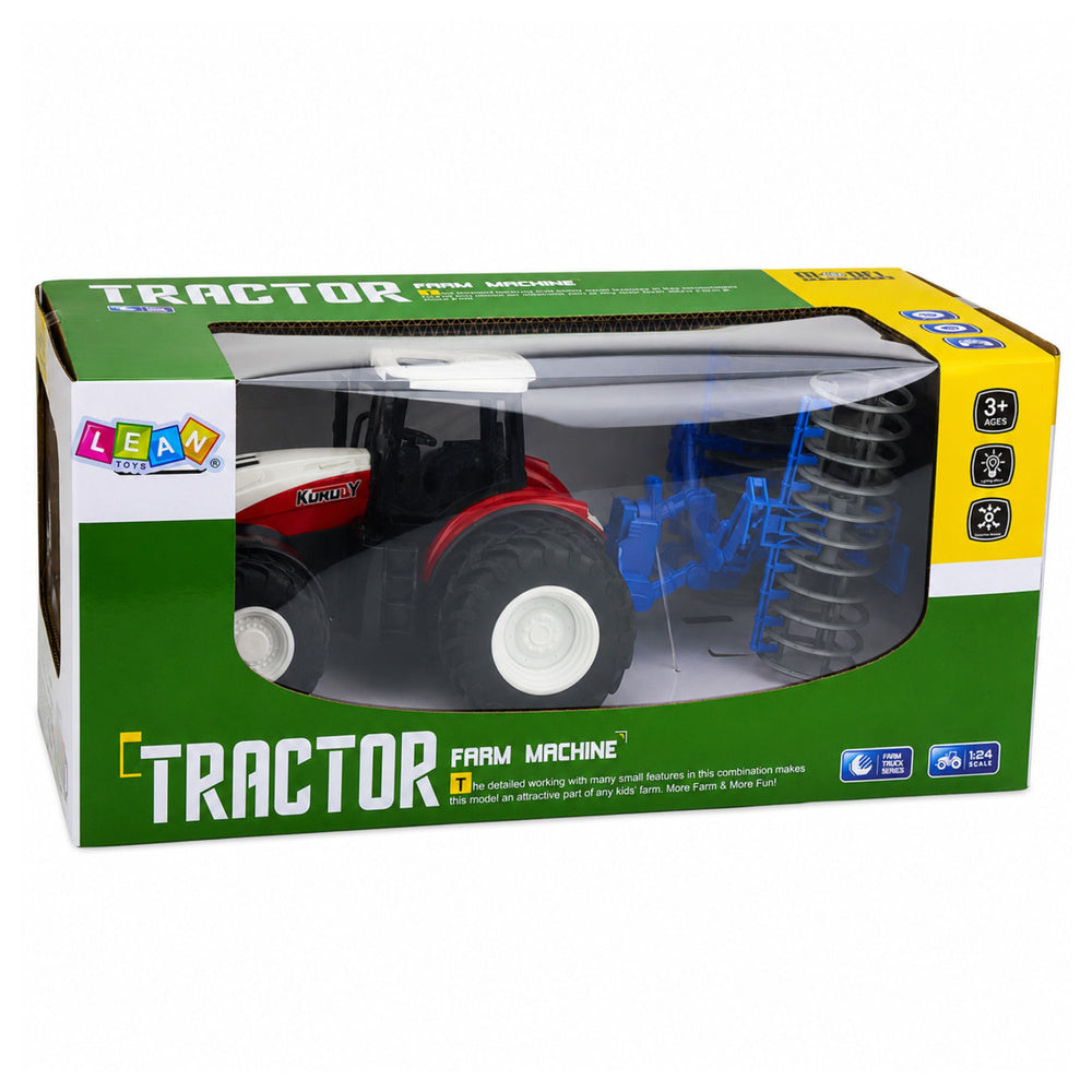 Remote Controlled Tractor with Roller RC Lights Red 1:24