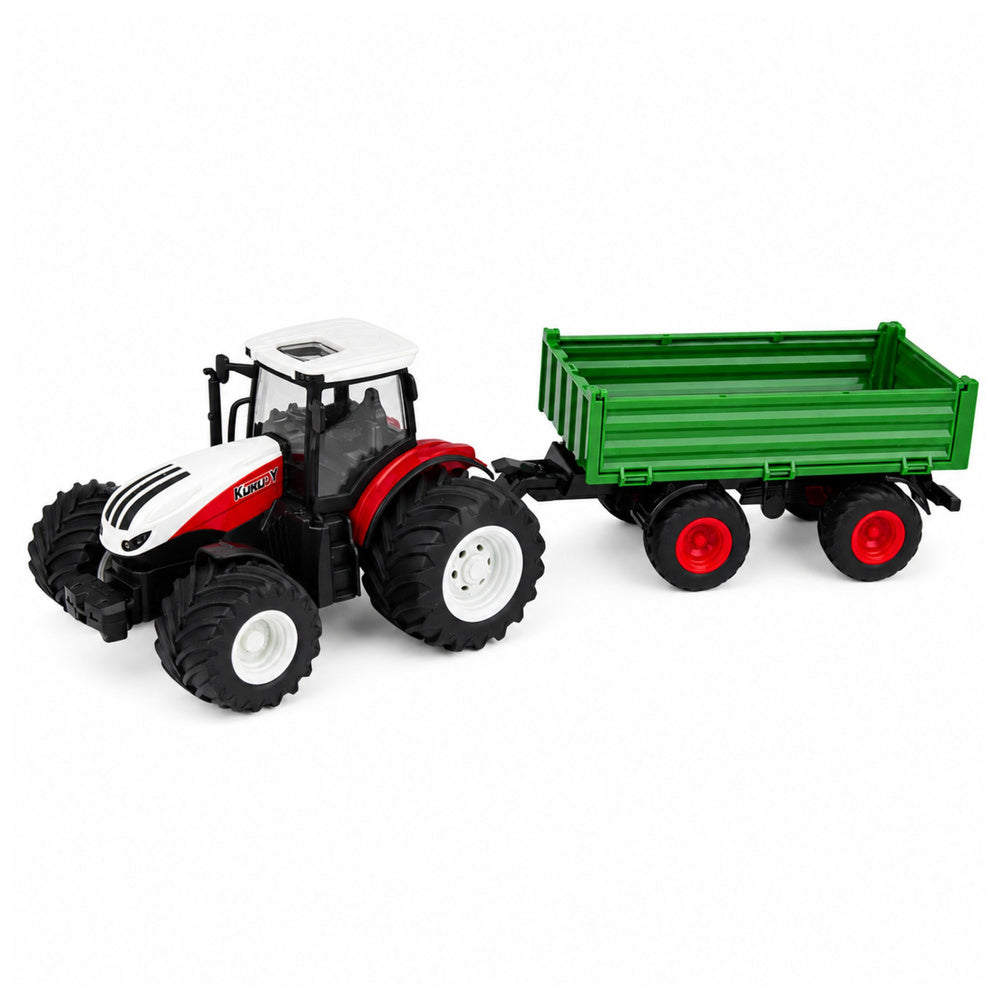 Remote Controlled Farm Tractor with Tipper Trailer, Lights, Sound 1:24