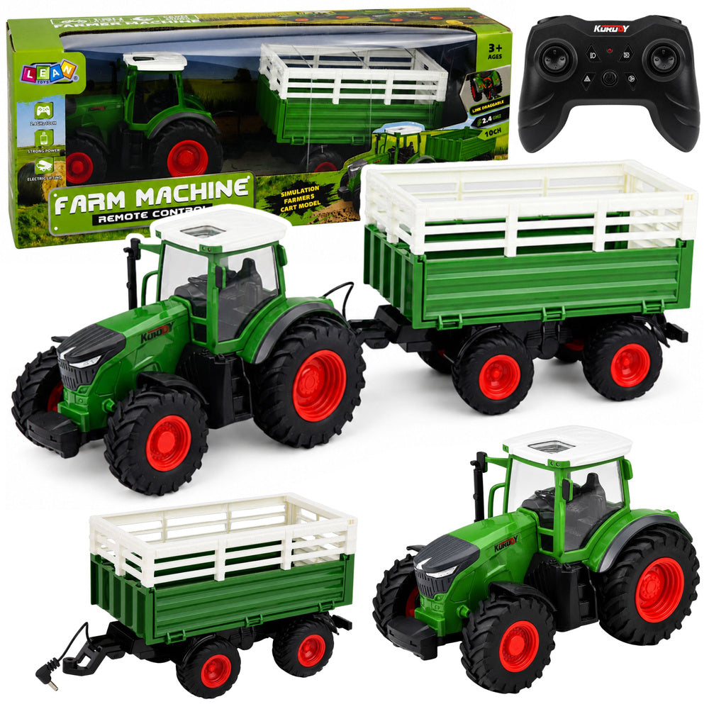 Remote Controlled RC Agricultural Tractor with Tipper Trailer and Lights 1:24