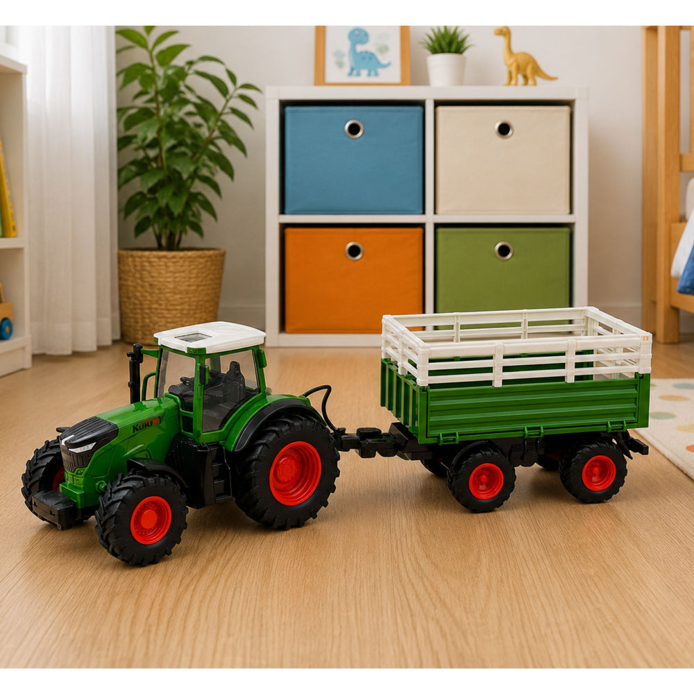 Remote Controlled RC Agricultural Tractor with Tipper Trailer and Lights 1:24