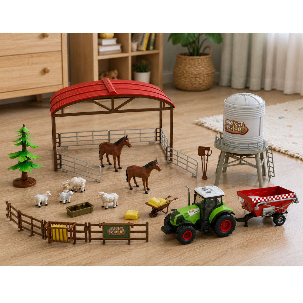 Farm set with Tractor Stable Silo Figures Animals Tools 49 pcs.