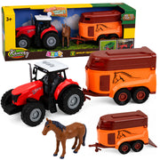 Tractor with Trailer for Transporting Horse Figurine Lights Sounds 3 pcs.