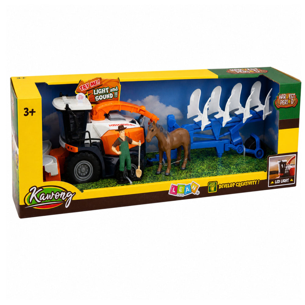 Agricultural Combine Harvester with Header and Plow Farmer Figures Horse Lights Sounds 4 pcs.