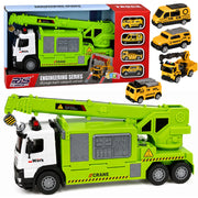 Truck with Crane and Vehicle Transporter Lights Sounds Green