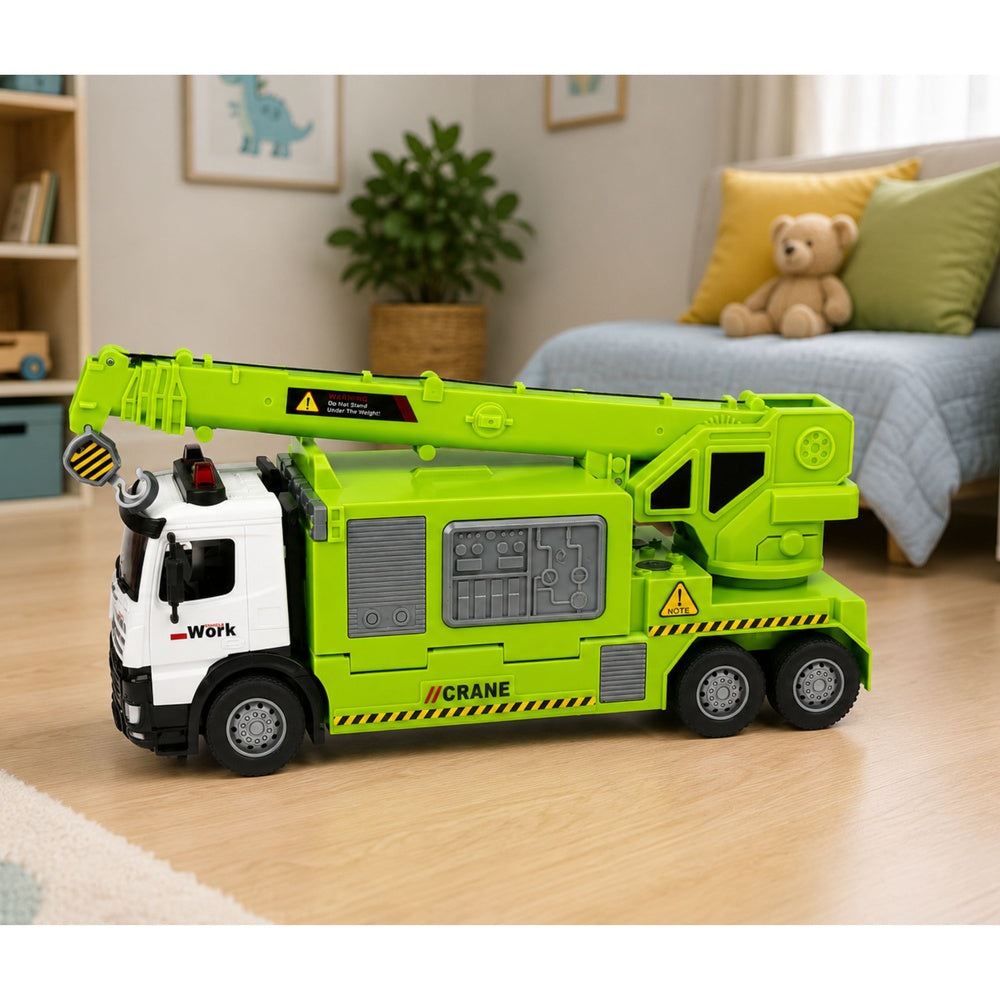 Truck with Crane and Vehicle Transporter Lights Sounds Green