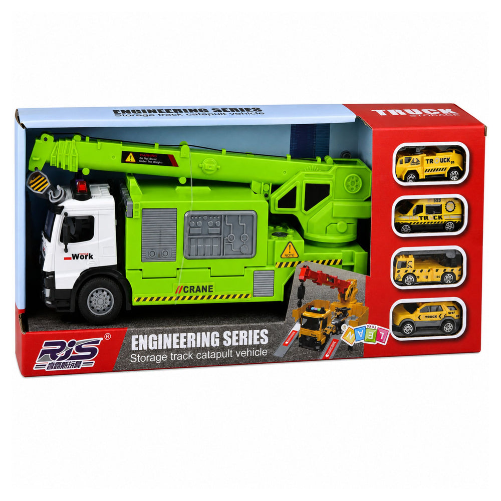 Truck with Crane and Vehicle Transporter Lights Sounds Green