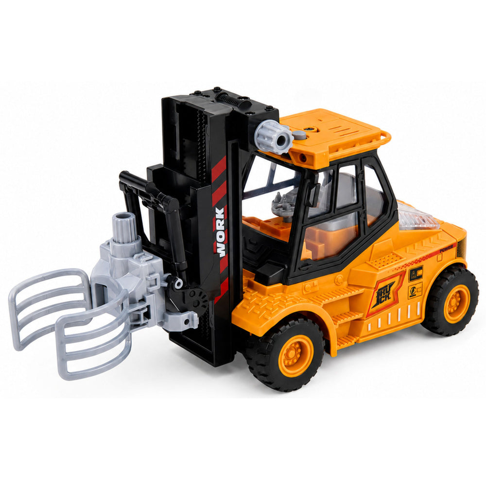 Construction Vehicle Forklift With Adjustable Gripper Lights Sounds Yellow 1:43