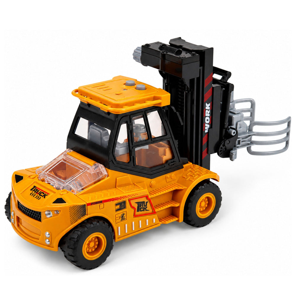 Construction Vehicle Forklift With Adjustable Gripper Lights Sounds Yellow 1:43