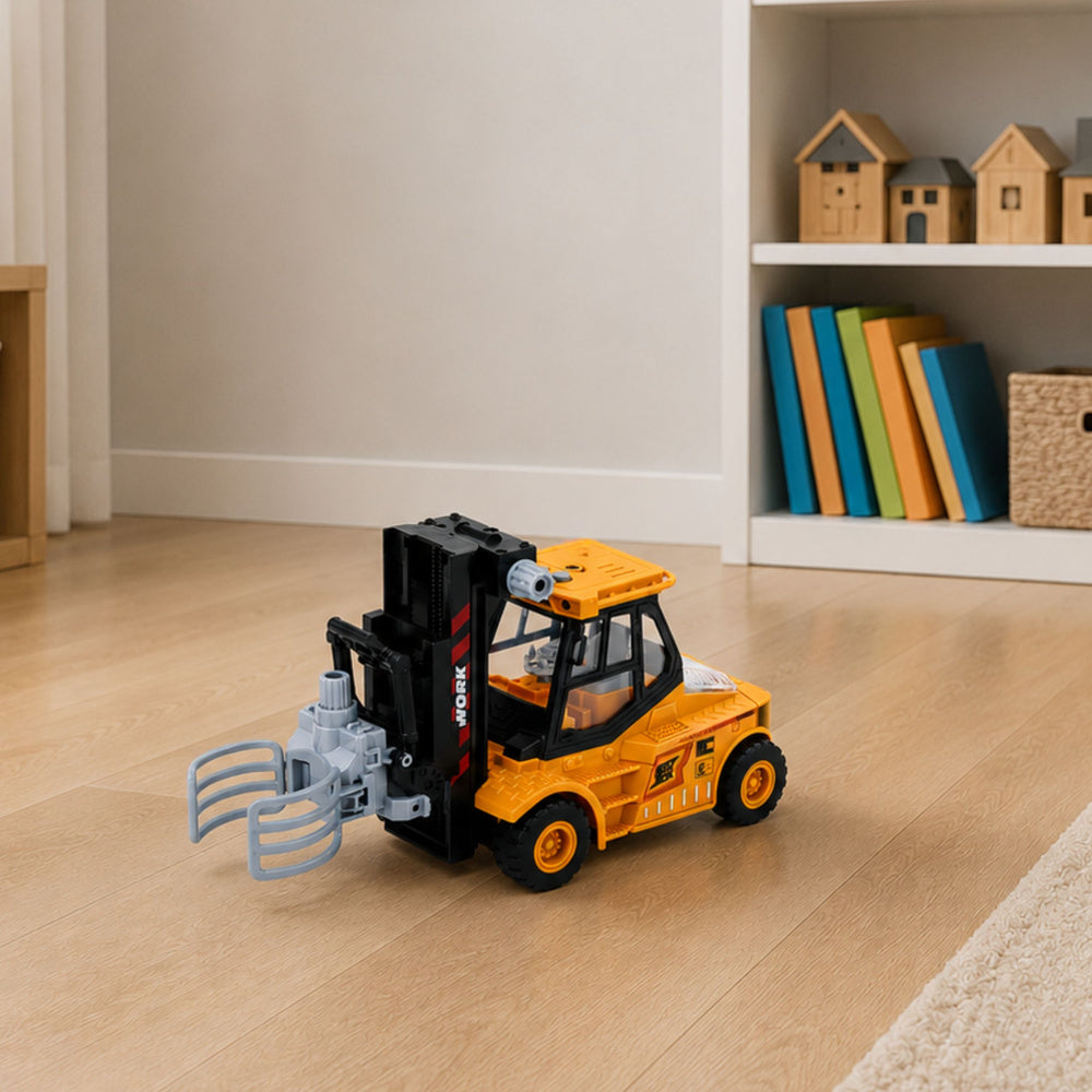 Construction Vehicle Forklift With Adjustable Gripper Lights Sounds Yellow 1:43