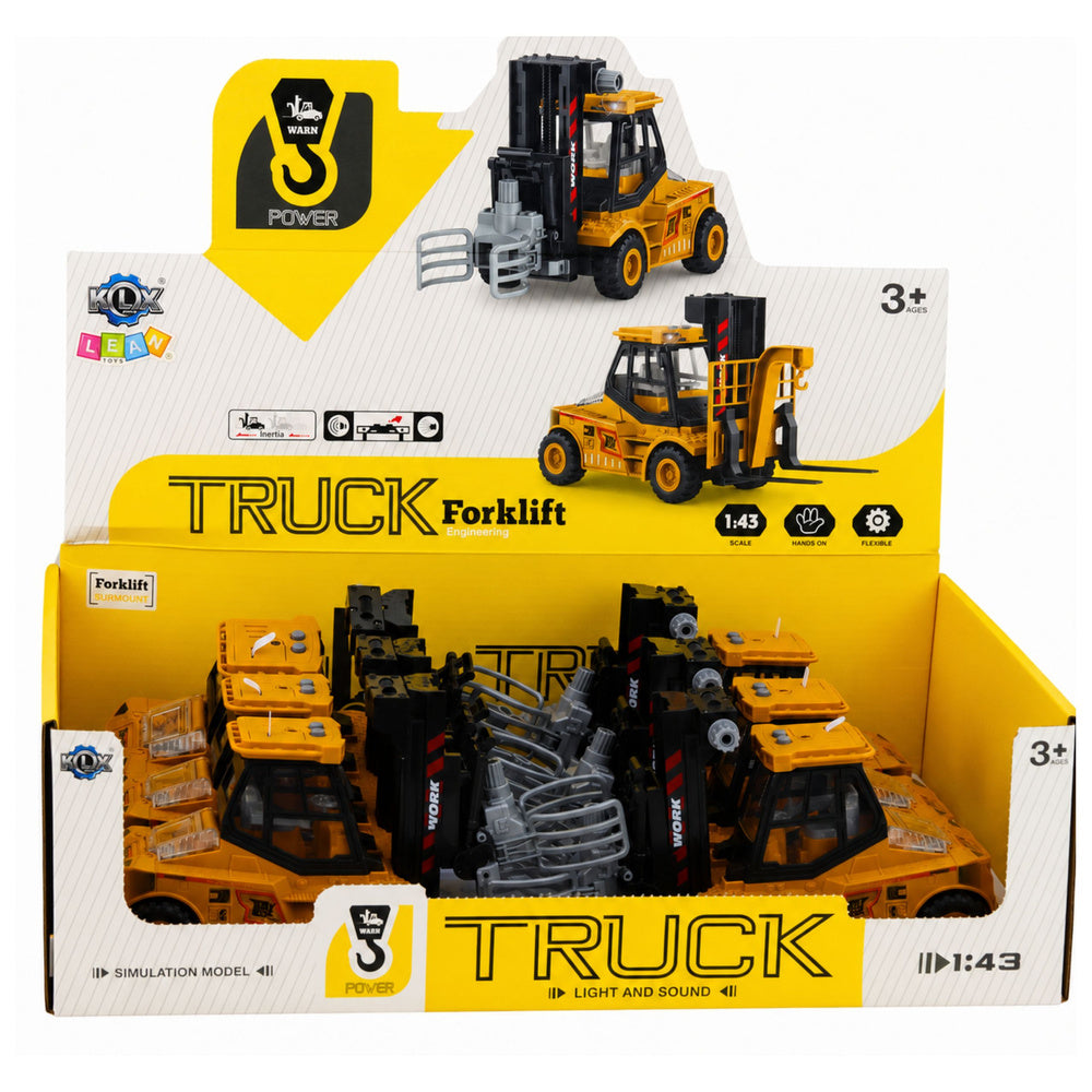 Construction Vehicle Forklift With Adjustable Gripper Lights Sounds Yellow 1:43