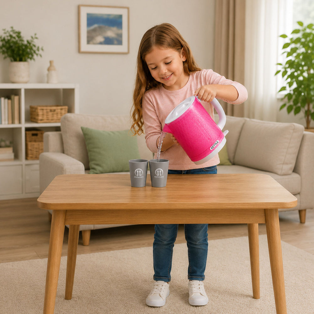 Children's Kettle with Cups Set Cooking Sounds Lights Pink