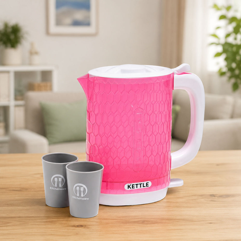 Children's Kettle with Cups Set Cooking Sounds Lights Pink