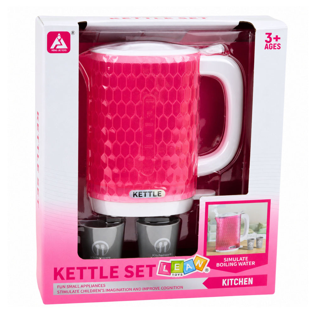 Children's Kettle with Cups Set Cooking Sounds Lights Pink