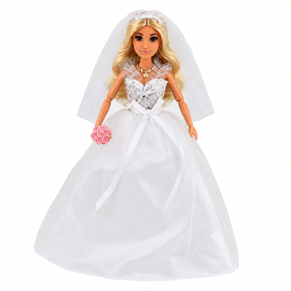Anlily Doll in Sequined Wedding Dress Bride Veil Bouquet Cake