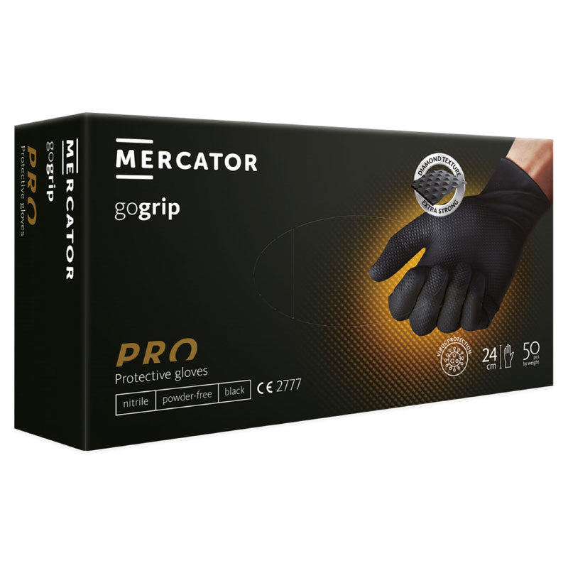 Jednokratne rukavice MERCATOR GOGRIP PRO crne bez pudera 50 kom - L