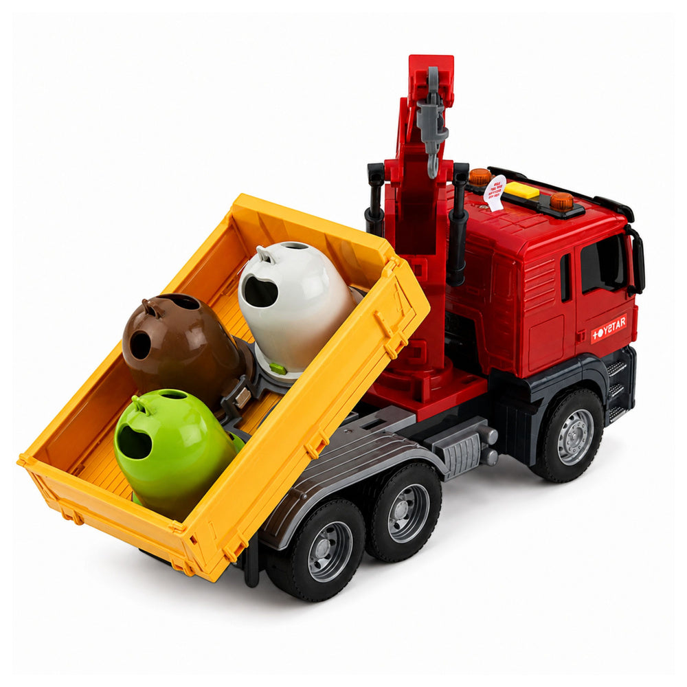 Truck Crane Garbage Sorting Containers Lights Sound Red