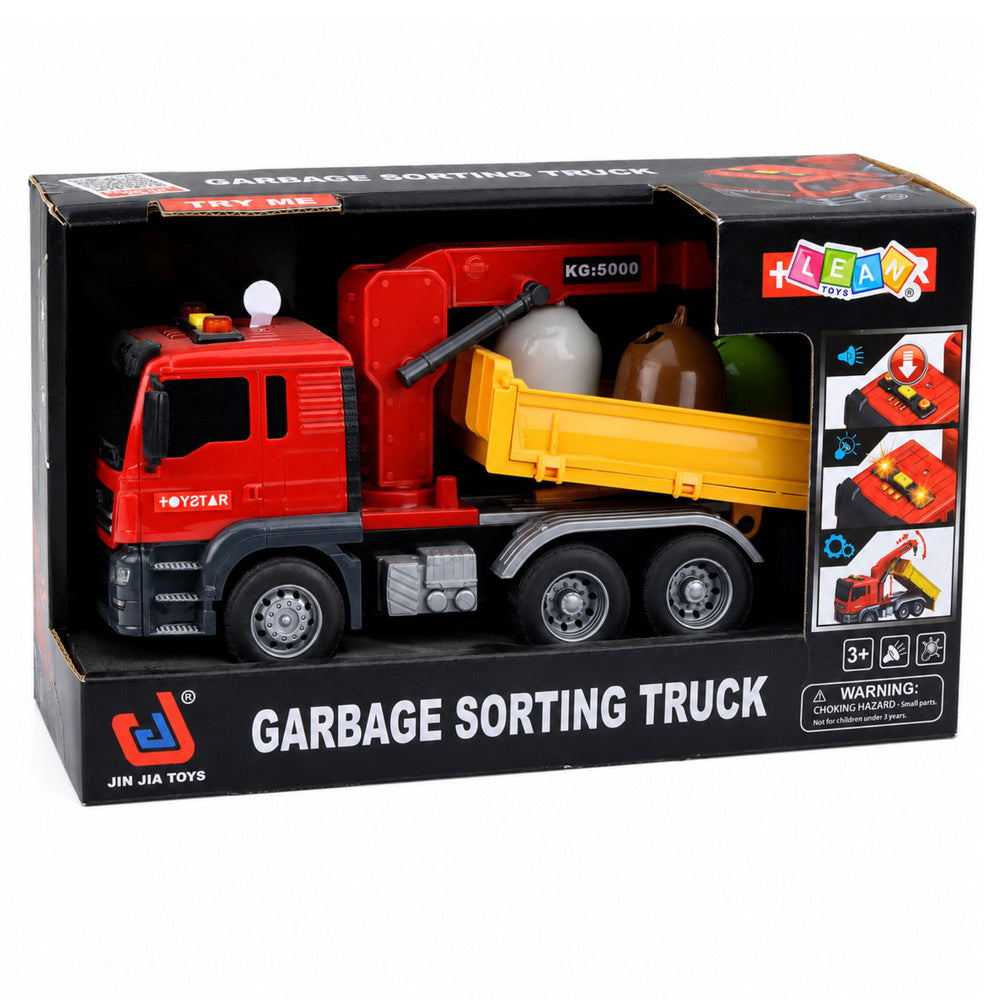Truck Crane Garbage Sorting Containers Lights Sound Red