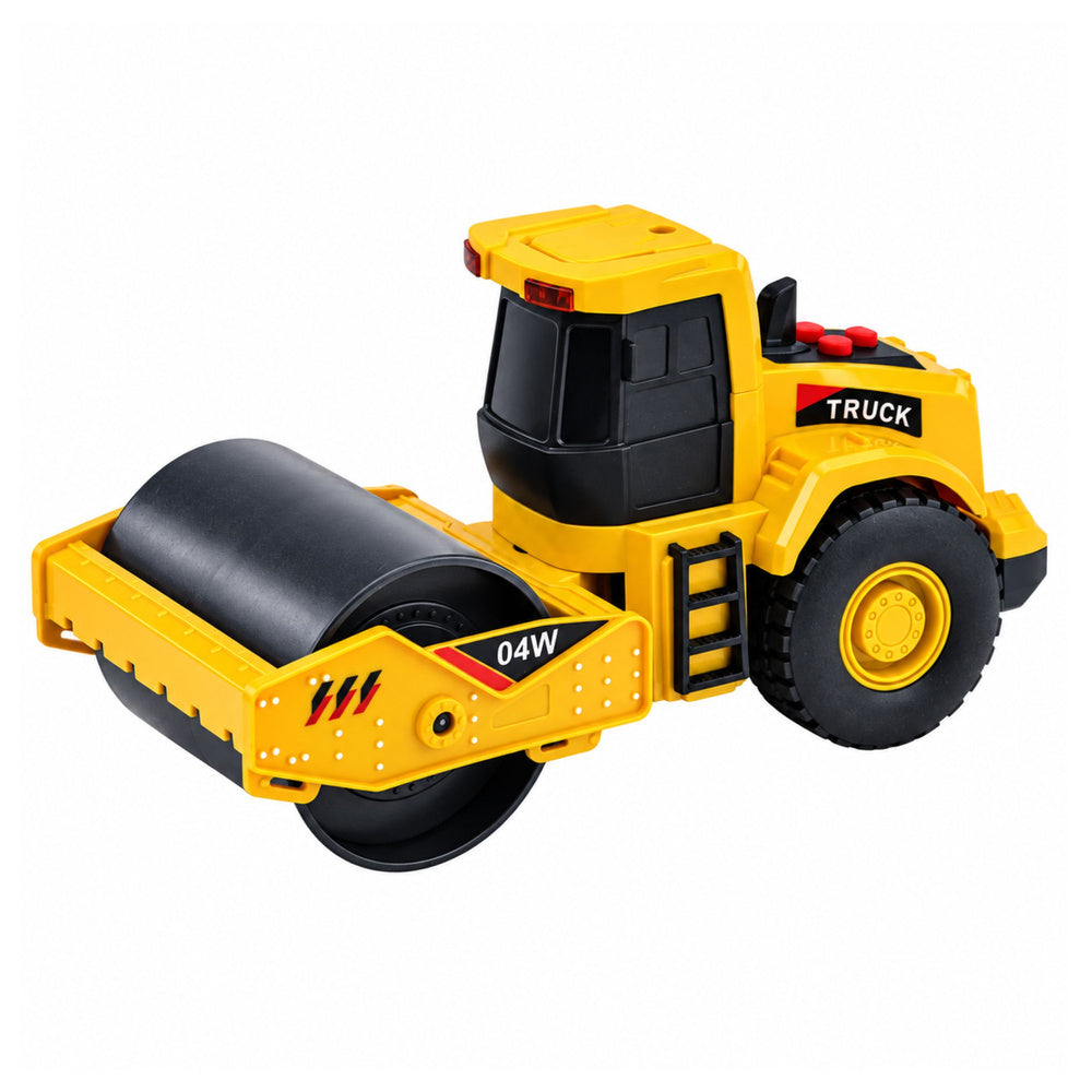 Road Roller Construction Vehicle Rotating Roller Lights Sounds Yellow 1:32