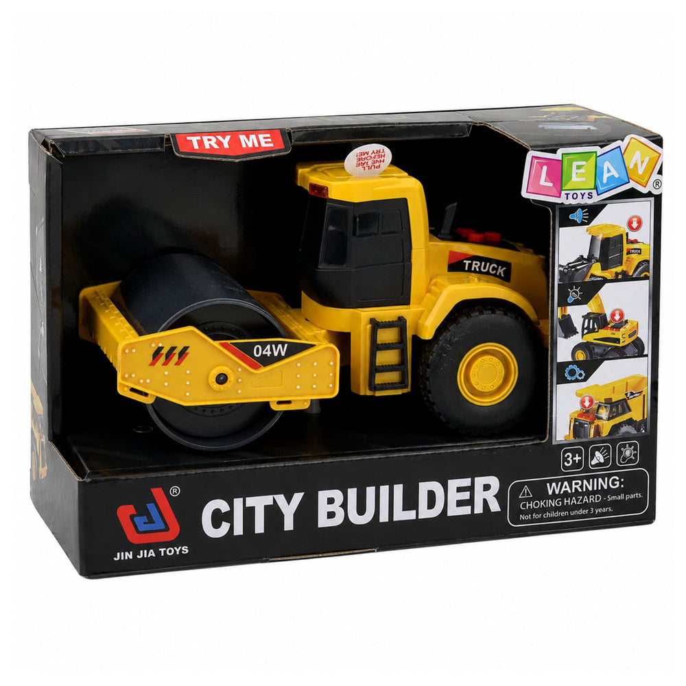 Road Roller Construction Vehicle Rotating Roller Lights Sounds Yellow 1:32