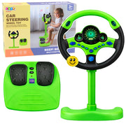 Interactive Steering Wheel on Stand with Pedals Lights Sounds Green