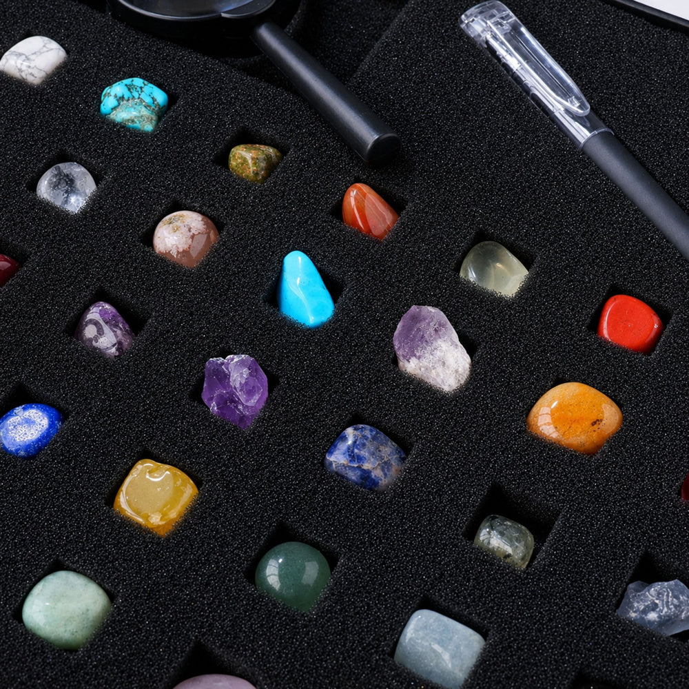 Set of Mineral Stones Natural Crystals Collection Magnifying Glass Pen 43 pcs.