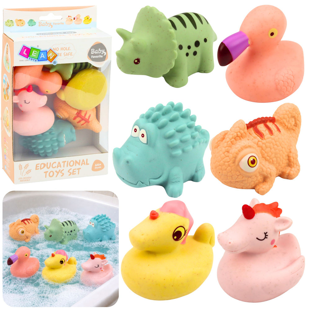 Set of educational rubber animals for bathing, pastel games, 6 pcs.