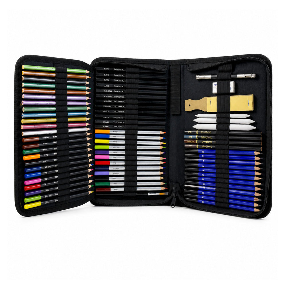 Art Set For Drawing Sketching Crayons Pencils Pencil Case 74 pcs.