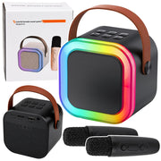 Karaoke Set Bluetooth Speaker Two Microphones LED Lights Black