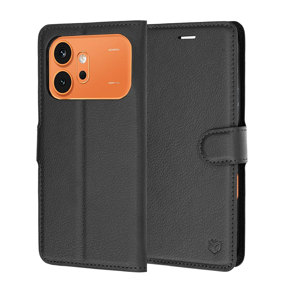 Techsuit Leather Folio preklopna maska za Honor 600 / 600 Pro – crna