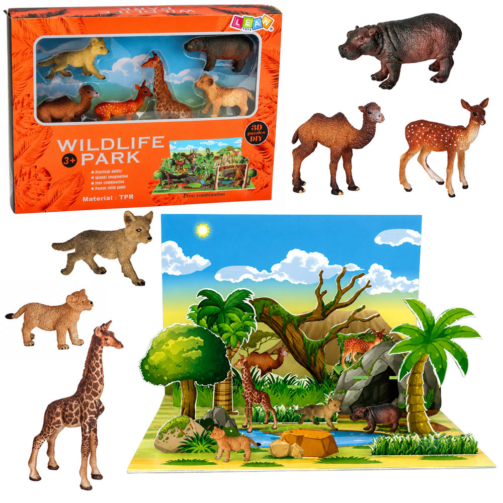 Set of Wild Animals Figures Fox Giraffe Hippo Deer Park 3D Board