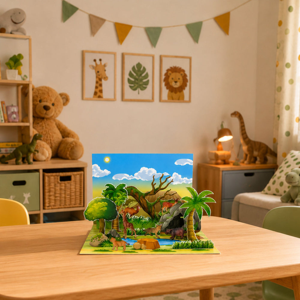 Set of Wild Animals Figures Fox Giraffe Hippo Deer Park 3D Board
