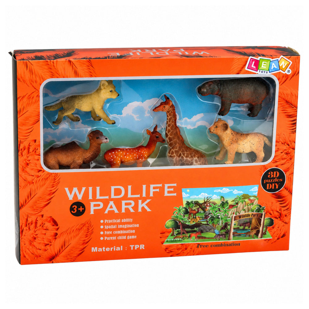 Set of Wild Animals Figures Fox Giraffe Hippo Deer Park 3D Board