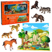 Wild Animals Figures Set Leopard Tiger Elephant Horse Park 3D Board