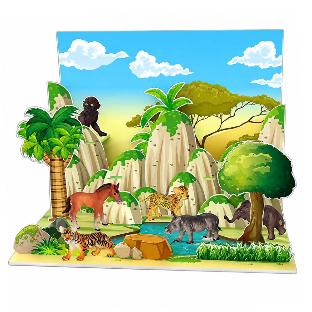 Wild Animals Figures Set Leopard Tiger Elephant Horse Park 3D Board