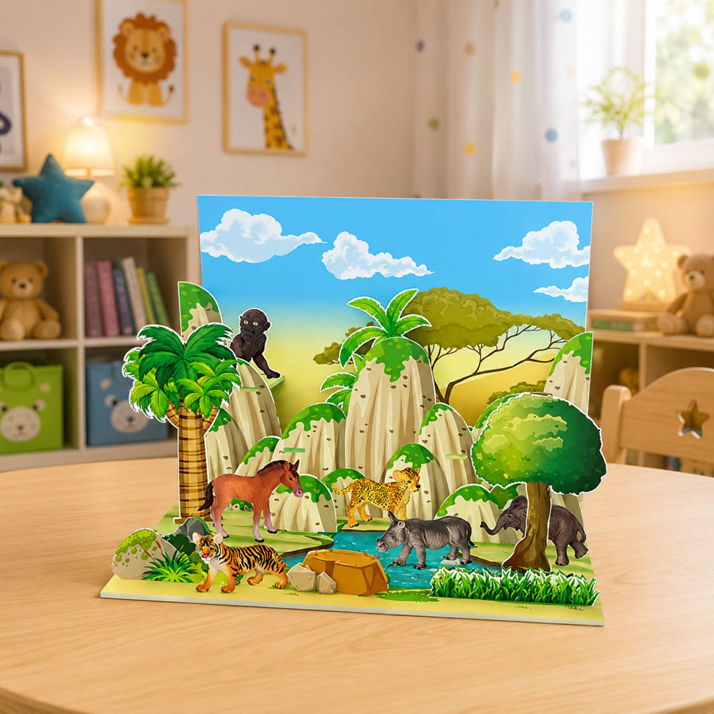 Wild Animals Figures Set Leopard Tiger Elephant Horse Park 3D Board