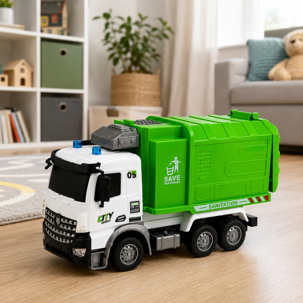 Municipal Vehicle Remote Controlled Garbage Truck RC Container Bin Lights 1:14