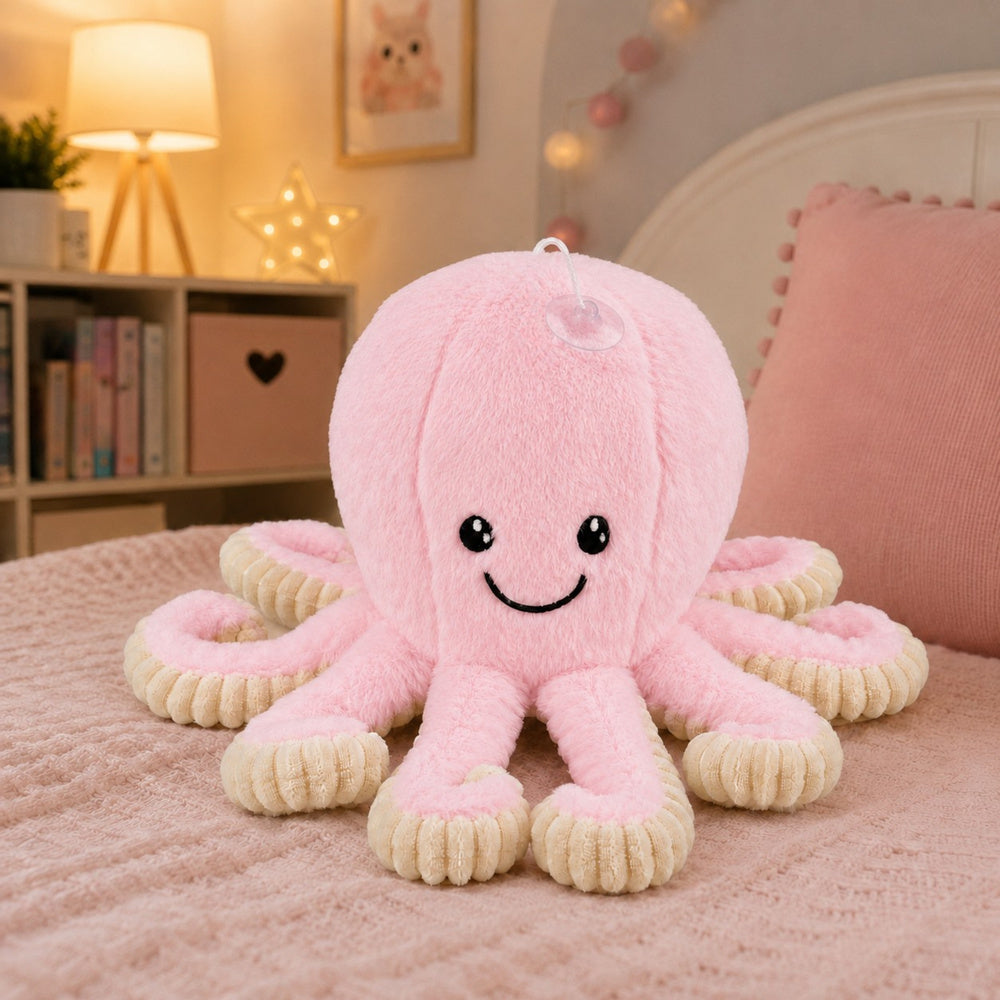 Plush Octopus Plush Toy with Suction Cup, Pink, 16 cm