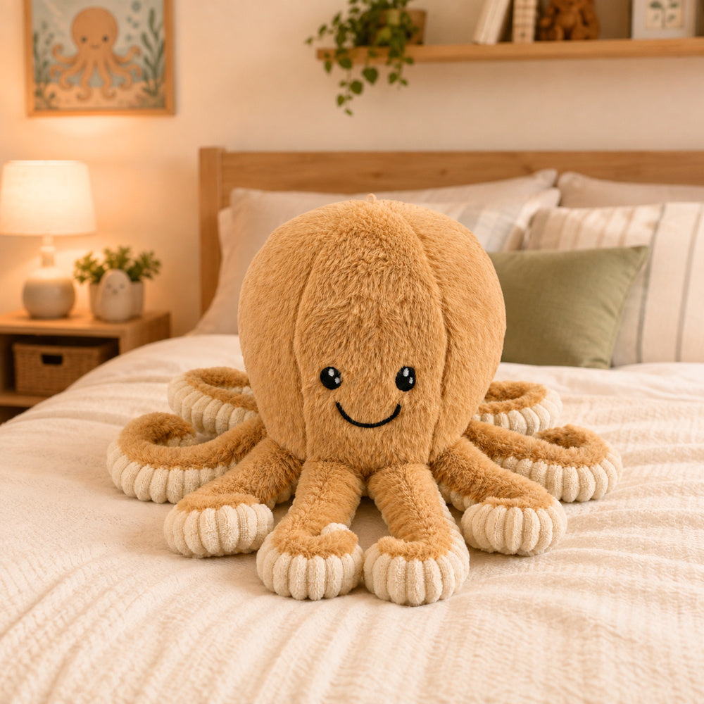 Plush Octopus Plush Toy Cuddly Toy with Elastic Tentacles Beige 50 cm