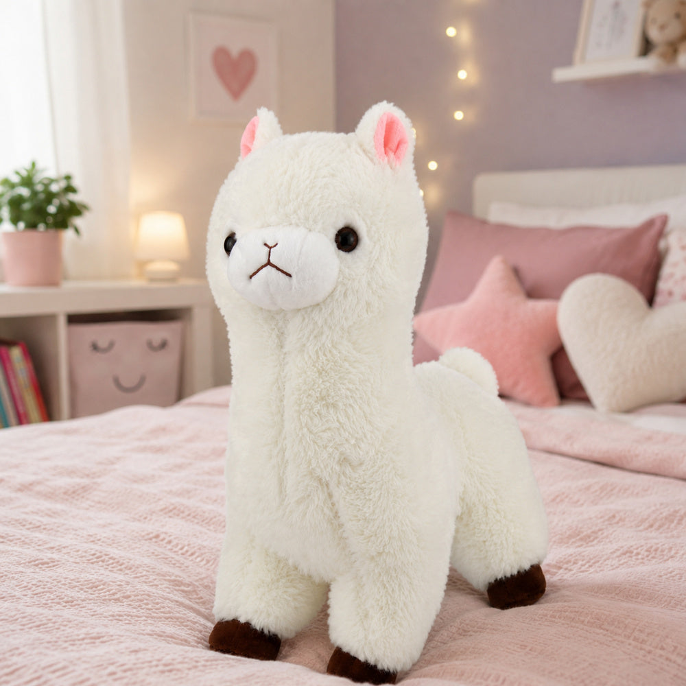 Plush Alpaca Plush Toy Soft White Fur 28 cm