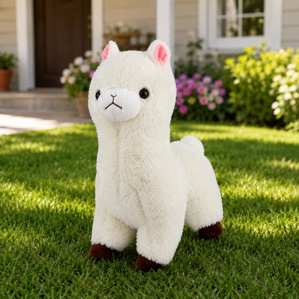 Plush Alpaca Plush Toy Soft White Fur 28 cm
