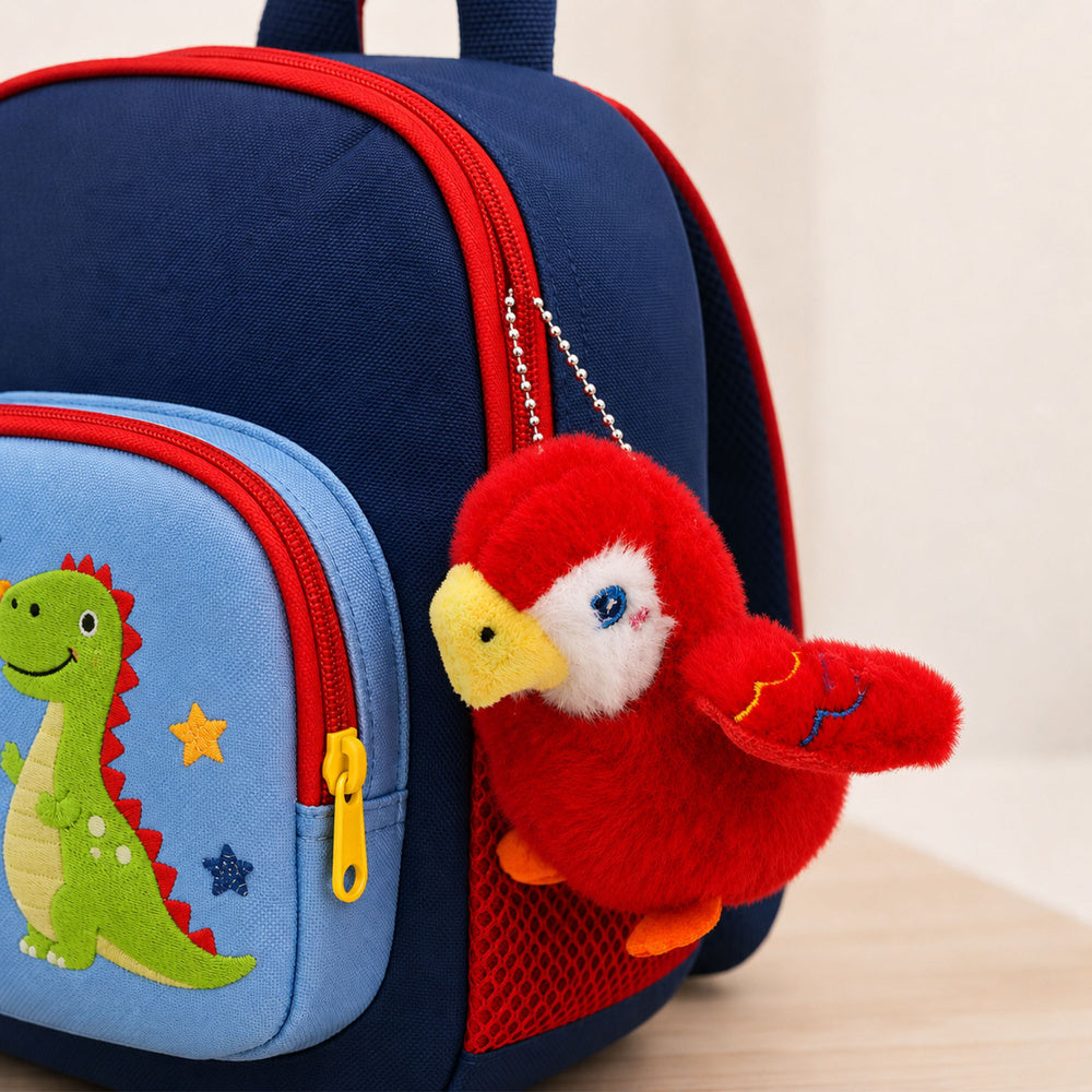 Plush Bird Parrot Mascot on a Keychain with a Pendant Red 9 cm