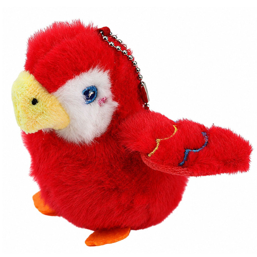Plush Bird Parrot Mascot on a Keychain with a Pendant Red 9 cm