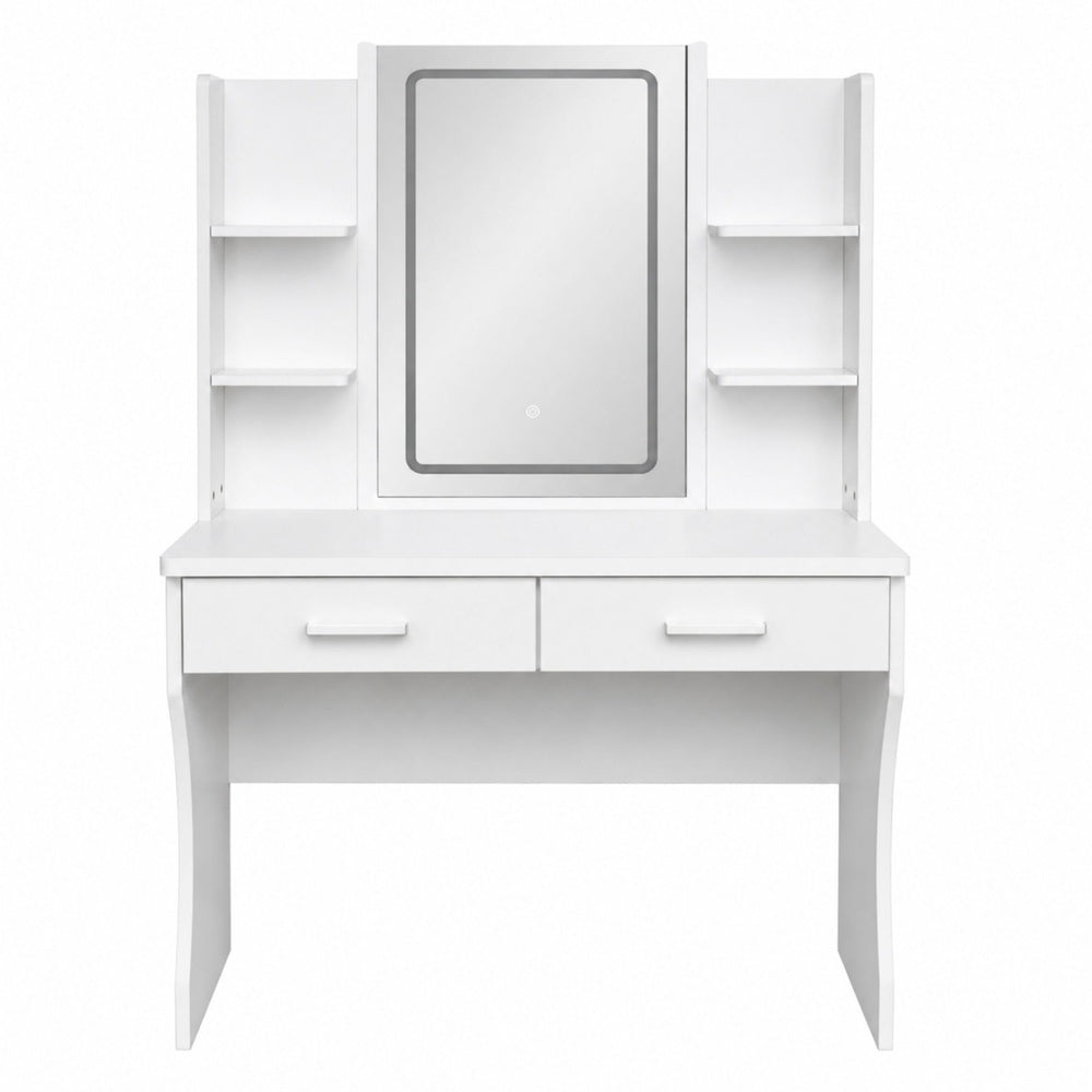 Cosmetic Dressing Table with LED Mirror, Shelves, Drawers, White 140x80x40 cm
