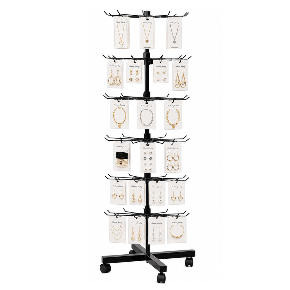 Rotating Display Shelf Hanger 6-Tier On Wheels Black 40x150cm