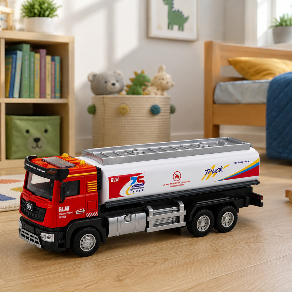 Tank Truck Metal Drive Lights Sounds Red and White 1:40