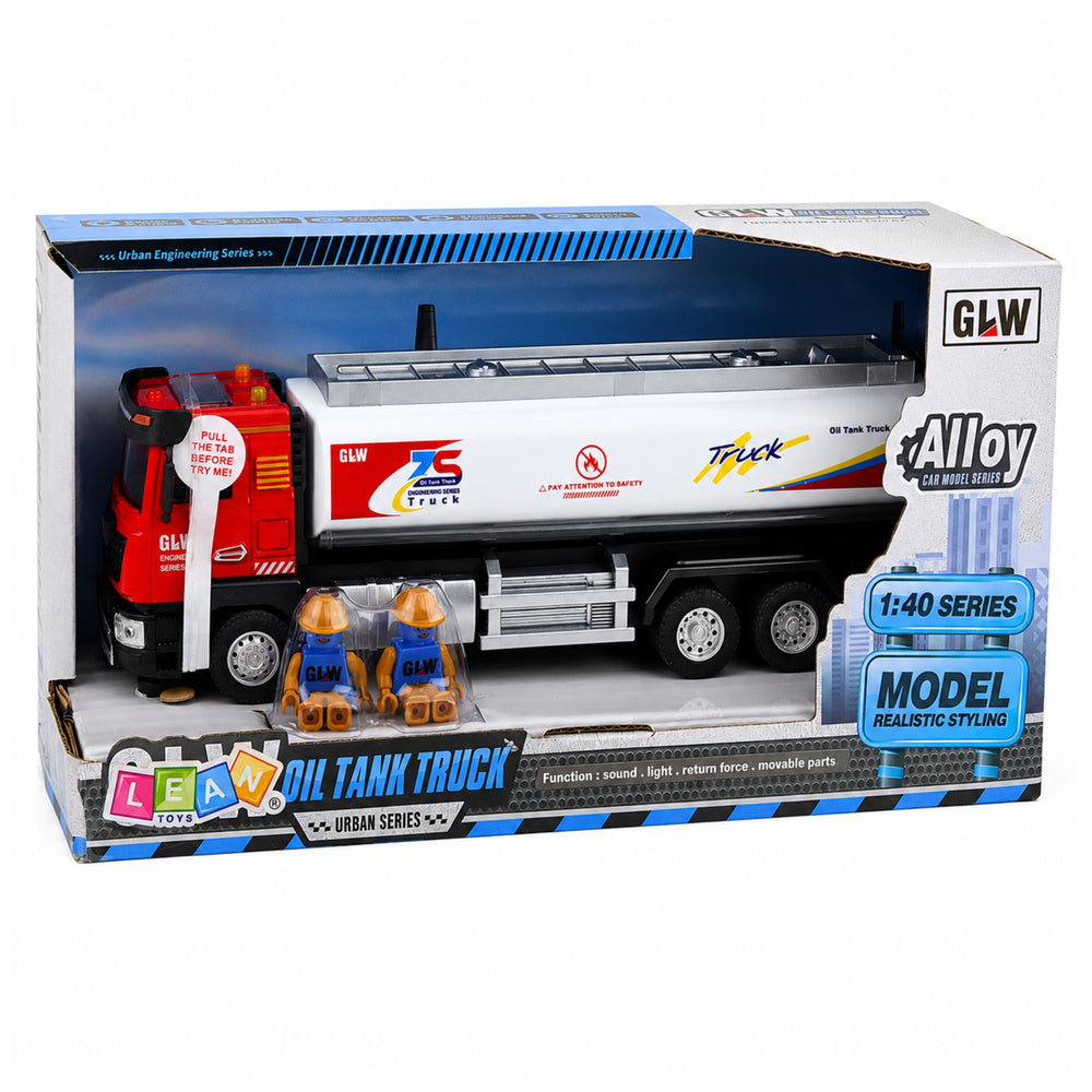 Tank Truck Metal Drive Lights Sounds Red and White 1:40