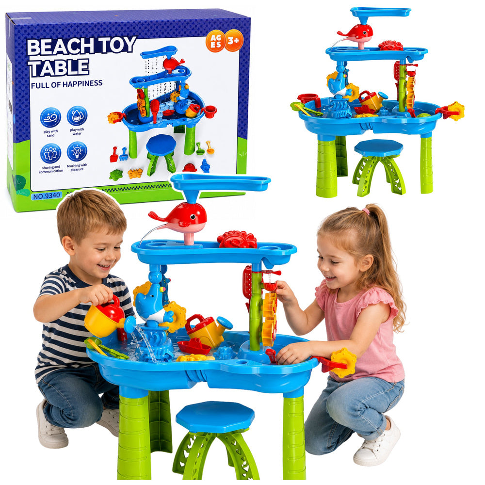 Multi-level Water Table Playground with Chair Accessories Molds 63cm