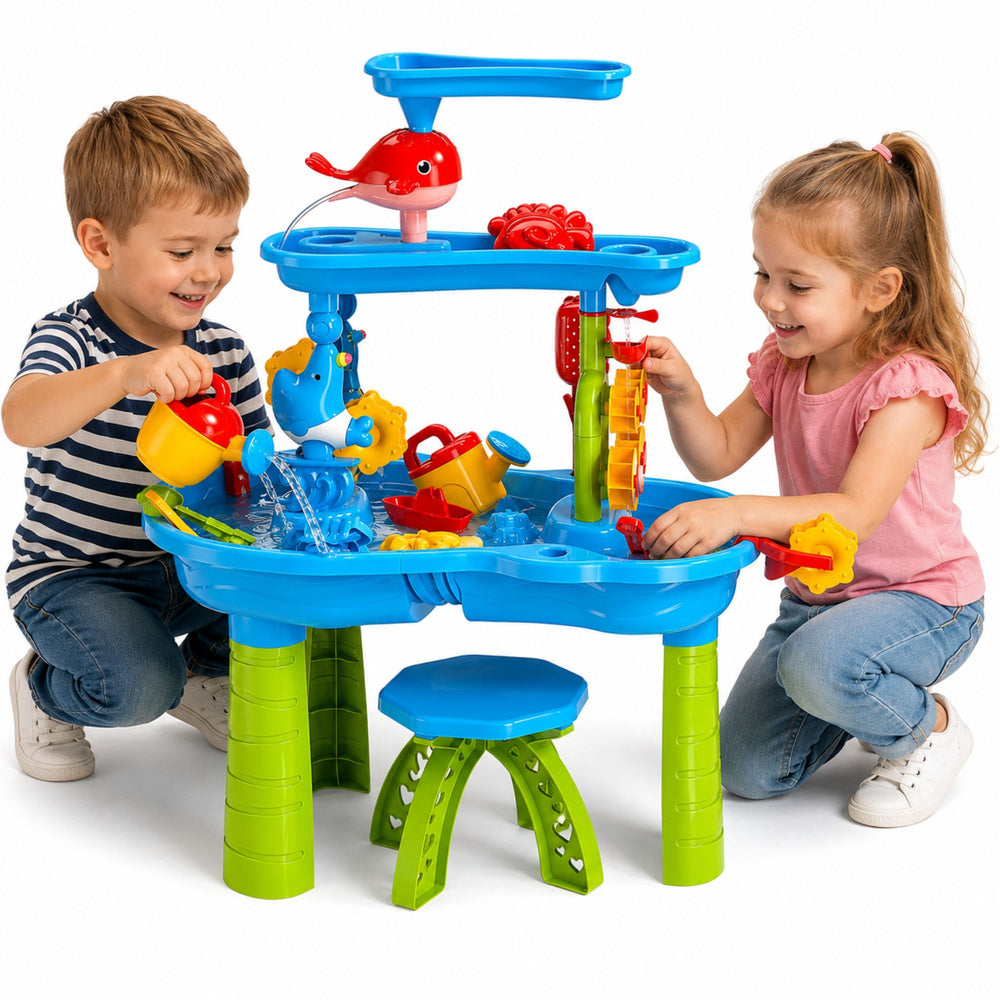 Multi-level Water Table Playground with Chair Accessories Molds 63cm