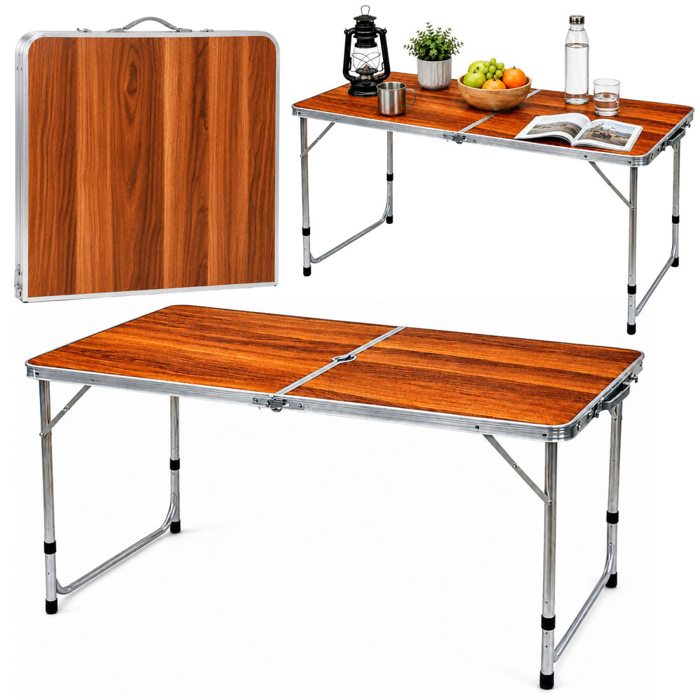 Folding Camping Table Adjustable Height Suitcase Wood