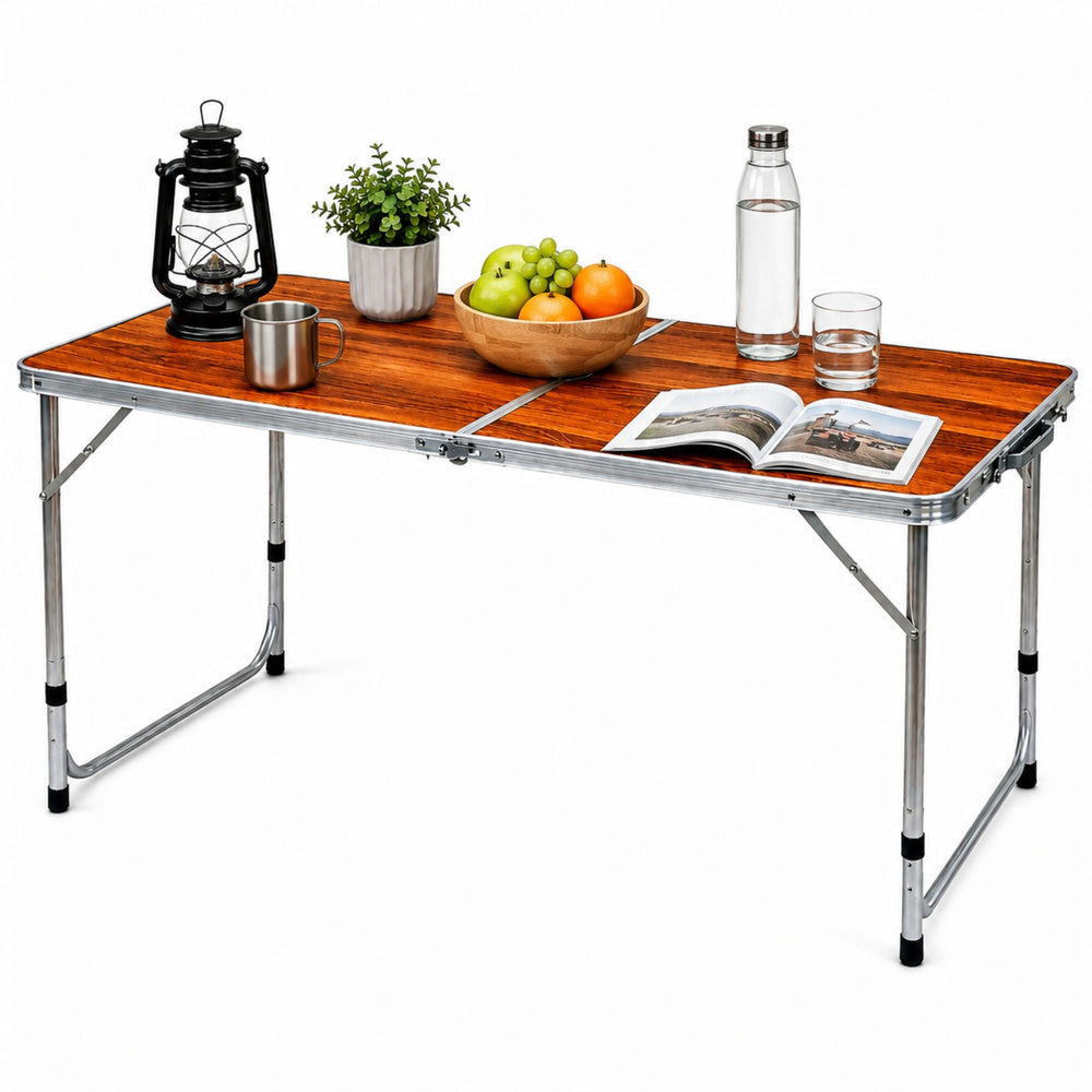 Folding Camping Table Adjustable Height Suitcase Wood